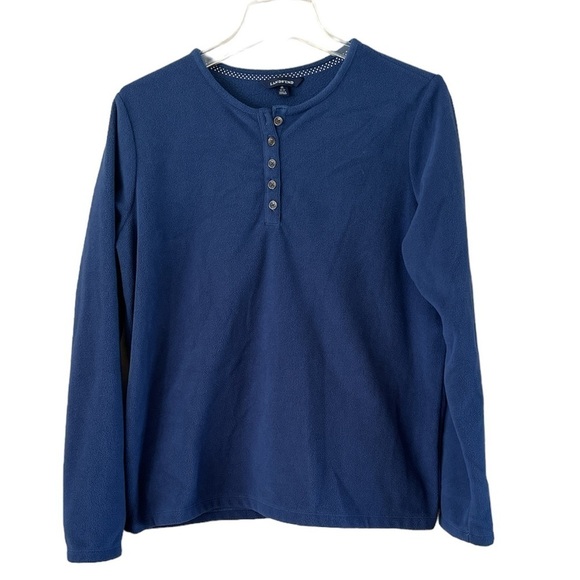 Lands End Micro Fleece Pullover Size M 10–12 Button in Front Crew Neck Buttons - Picture 1 of 13